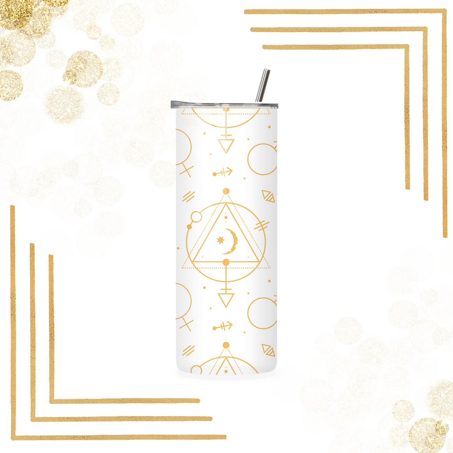 Celestial white and gold tumbler, astrological 